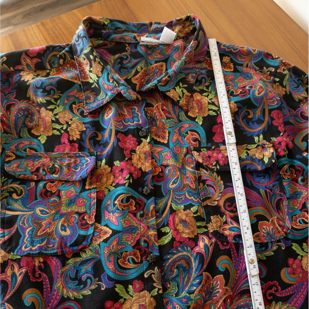 Roaman's Womens Plus SIZE 3X Multicolor LS Paisley Floral Collared Button Up Top - Picture 7 of 8